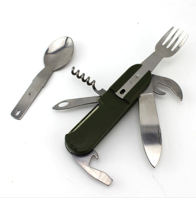 9 In1 Outdoor Tableware Fork Spoon Stainless Steel Multi-purpose Tableware Picnic Combination Tool