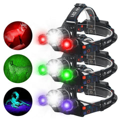 Led Headlamp Red Green White Purple Light USB Rechargeable